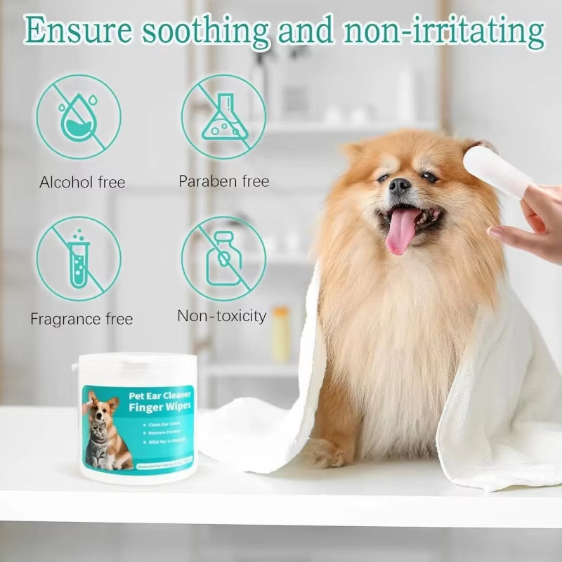 Pet Ear Cleaning Wipes Disposable Ear Care Finger Cover Convenient and Dirty Hand Ear Mite Ear Mite and Dogs Cleaning Wipes