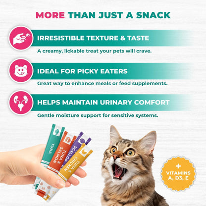 Creamy Lickable Cat Treats Wet Squeeze Tubes 20 Sticks Tuna Mix Liquid Cat Snacks Urinary Care Multivitamin Treats for Cats & Small Dogs Lick Up
