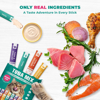 Creamy Lickable Cat Treats Wet Squeeze Tubes 20 Sticks Tuna Mix Liquid Cat Snacks Urinary Care Multivitamin Treats for Cats & Small Dogs Lick Up