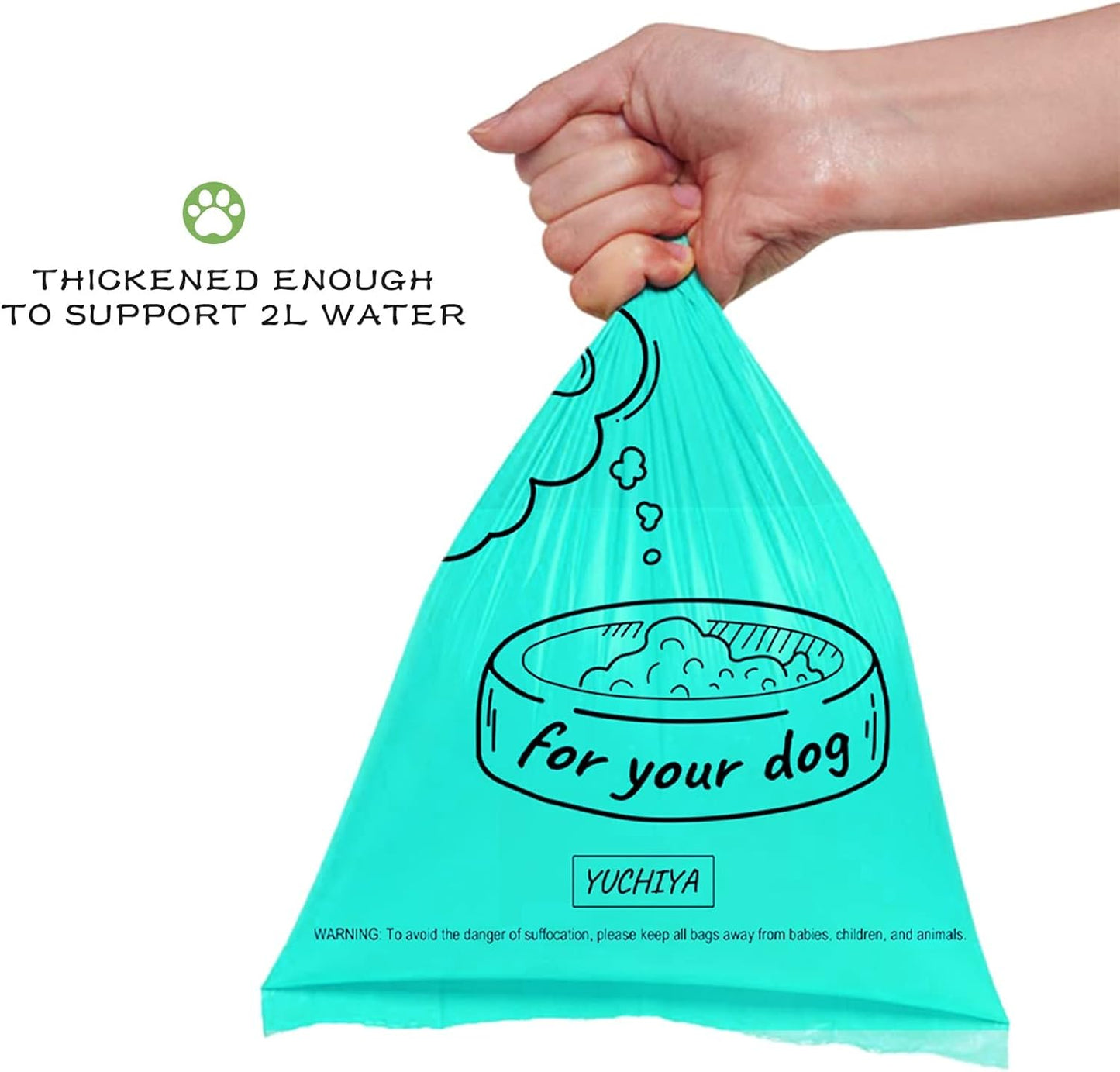 Dog Poop Bags Holder with LED Flashlight|Pet Waste Bags Dispenser for Leash|Doggie Potty Bags Container with Leak-Proof Pet Trash Bags and Accessories (1 Holder 195 Bags, Crystal Blue)