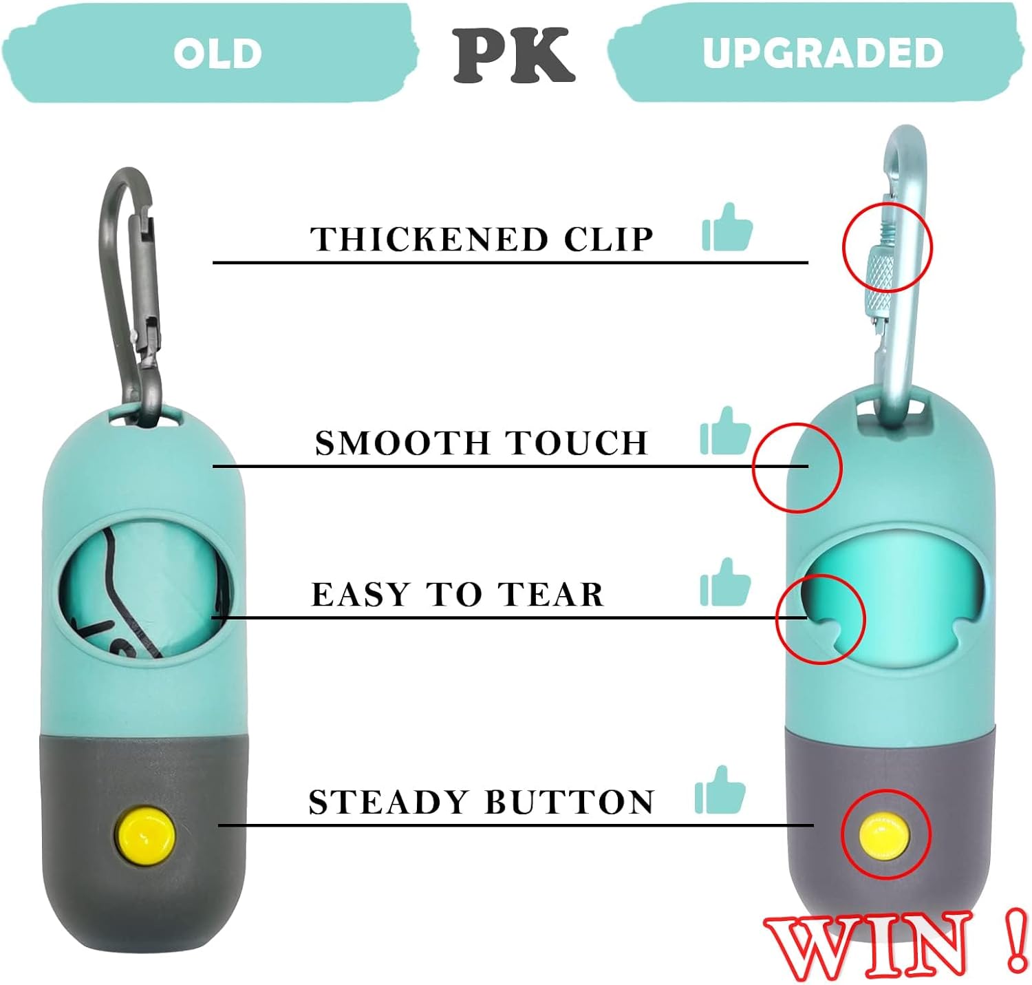 Dog Poop Bags Holder with LED Flashlight|Pet Waste Bags Dispenser for Leash|Doggie Potty Bags Container with Leak-Proof Pet Trash Bags and Accessories (1 Holder 195 Bags, Crystal Blue)