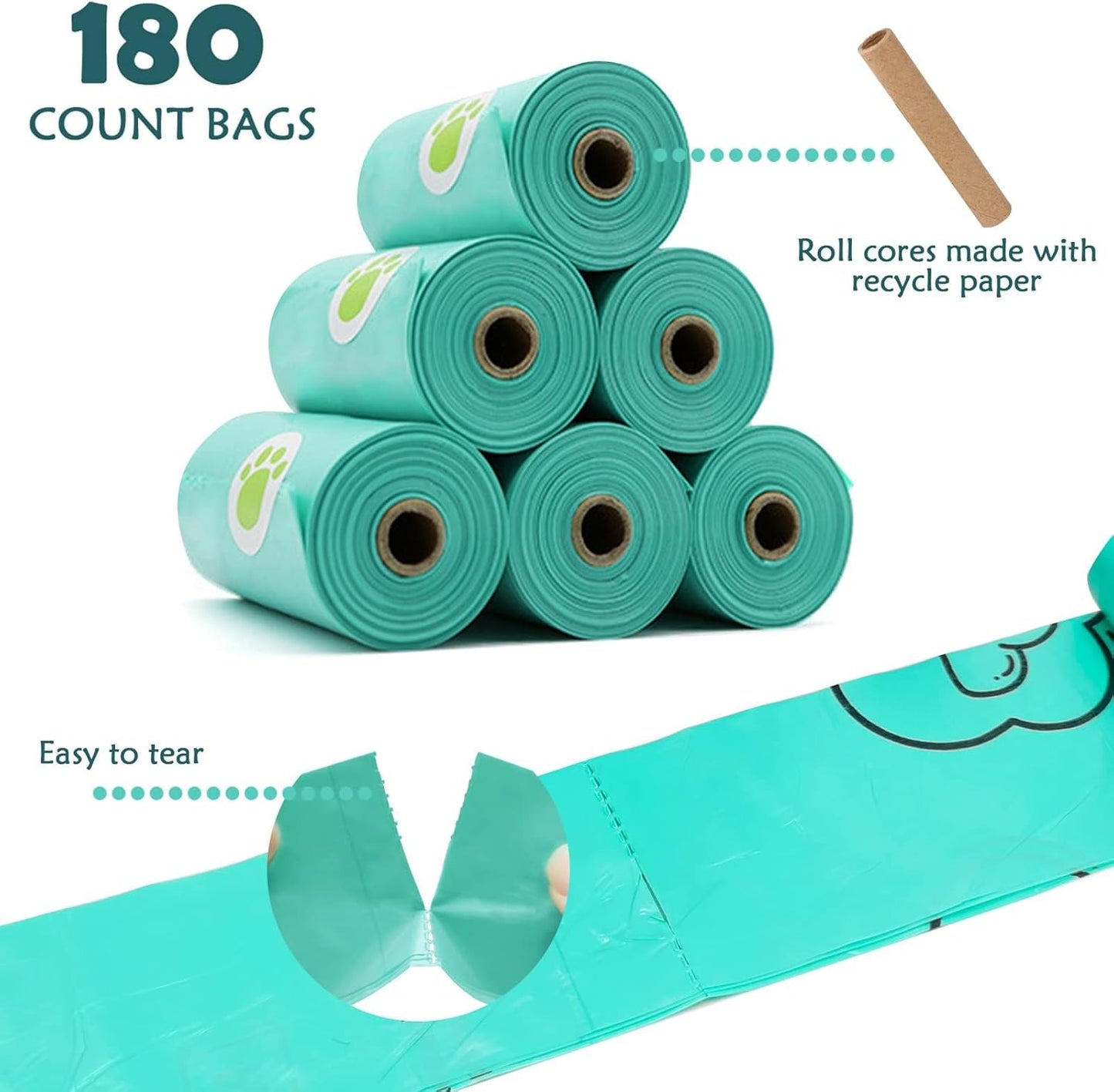 Dog Poop Bags Holder with LED Flashlight|Pet Waste Bags Dispenser for Leash|Doggie Potty Bags Container with Leak-Proof Pet Trash Bags and Accessories (1 Holder 195 Bags, Crystal Blue)